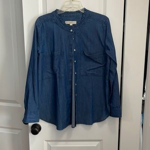 Denim blouse with ruffled collar LOFT